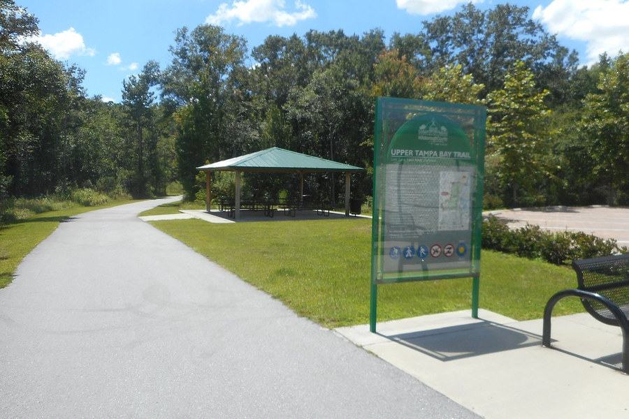 Picnic shelter and trail map at the Upper Tampa Bay Trail Lutz-Lake Fern Road trailhead